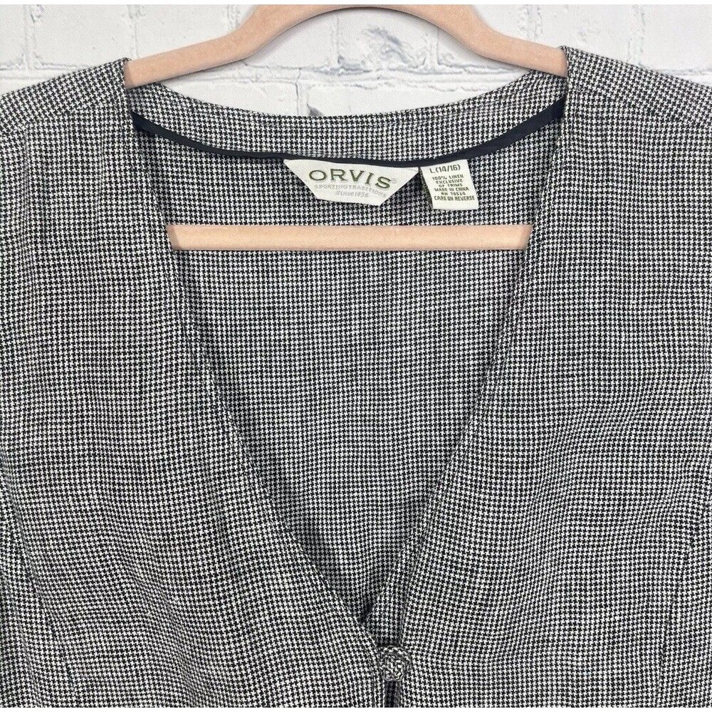 Vintage Orvis Blouse Women's Large 16 100% Linen Plaid Button Cottage Beach Top - Picture 4 of 9